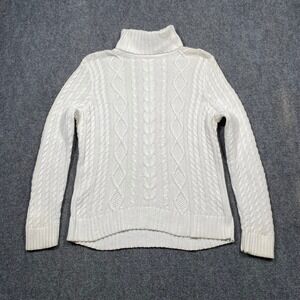 Wainscott Men's White Cable Knit Turtleneck Sweater Size M Cotton